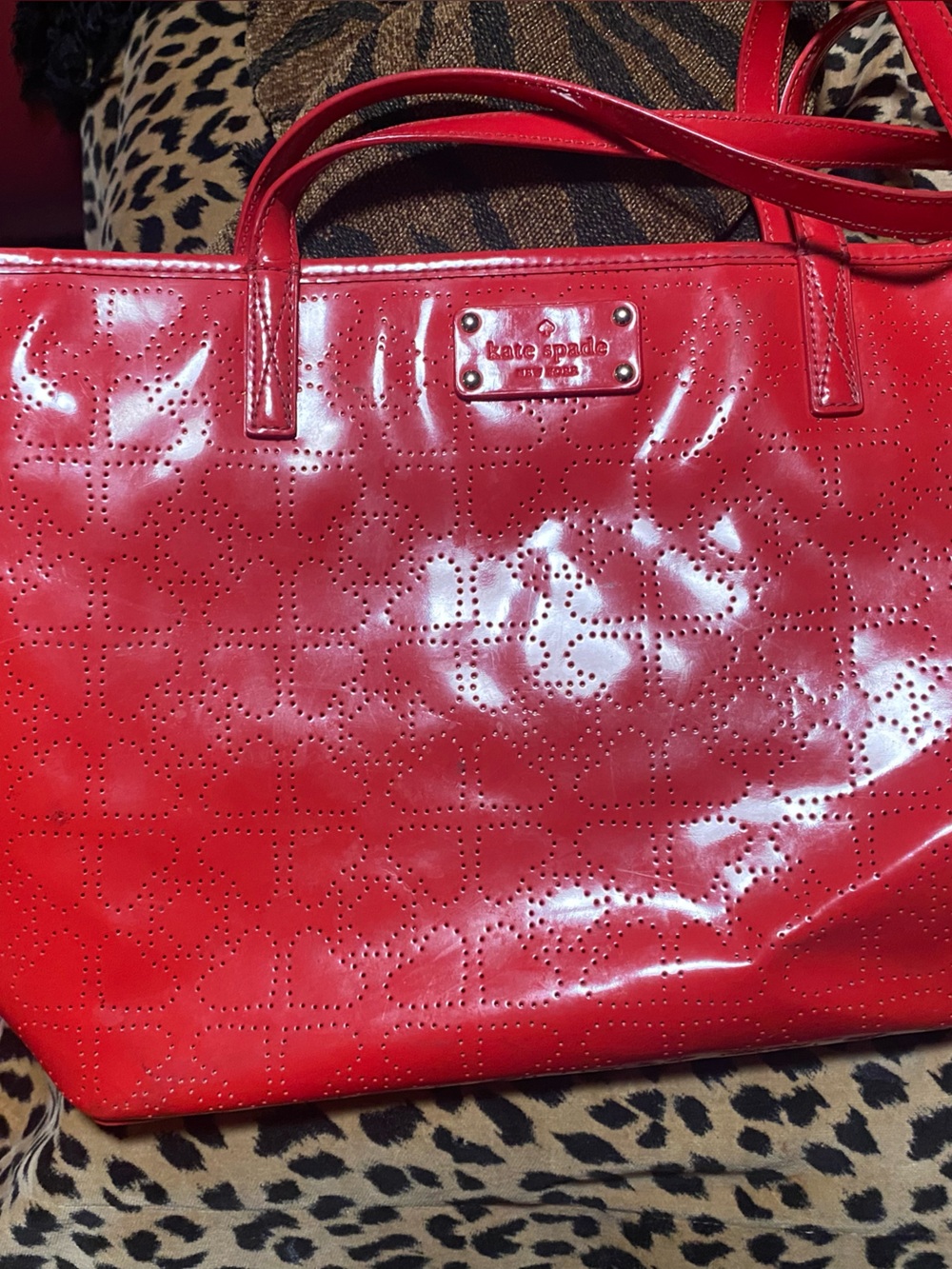kate spade 17” Red Perforated Leather Tote